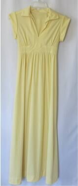 VINTAGE 1970's Maxi Dress Size 5  V-Neck Short Sleeve Yellow Boho Chic Romantic